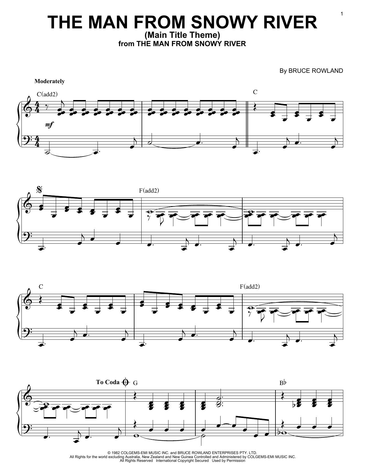 Learn to play Bruce Rowland The Man From Snowy River (Main Title Theme) sheet music for Piano in minutes. Bruce Rowland The Man From Snowy River (Main Title Theme) sheet music notes and chords