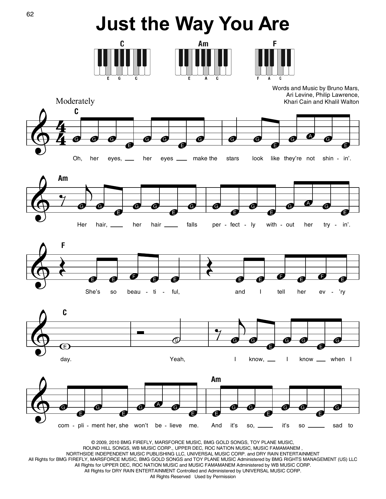 Bruno Mars "Just The Way You Are" Sheet Music | Download Printable PDF