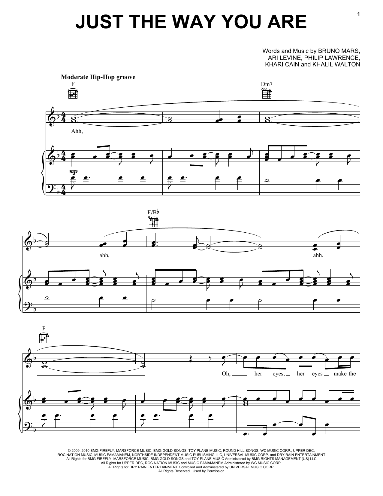 Bruno Mars Just The Way You Are sheet music preview music notes and score for Easy Piano including 6 page(s)