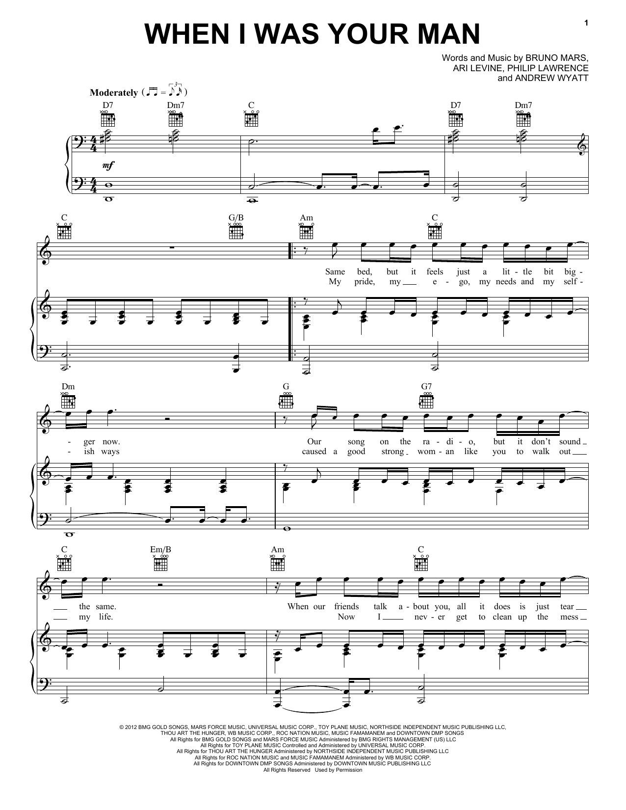 Learn to play Bruno Mars When I Was Your Man sheet music for E-Z Play Today in minutes. Bruno Mars When I Was Your Man sheet music preview music notes and score for E-Z Play Today including 4 page(s)