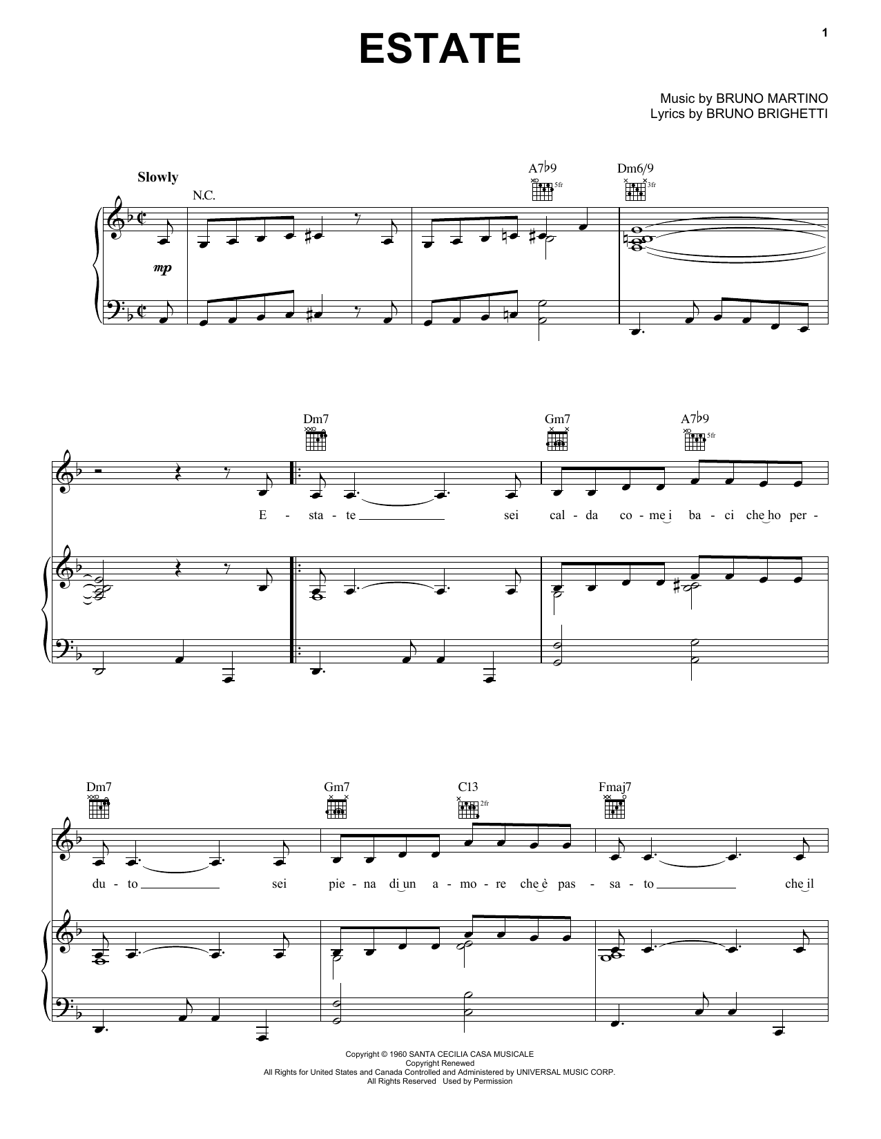 Bruno Martino Estate sheet music preview music notes and score for Guitar Tab including 2 page(s)