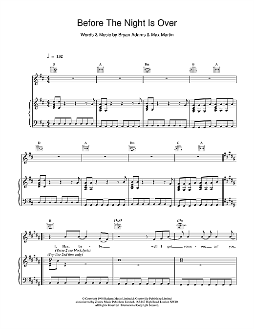 Learn to play Bryan Adams Before The Night Is Over sheet music for Piano, Vocal & Guitar in minutes. Bryan Adams Before The Night Is Over sheet music notes and chords