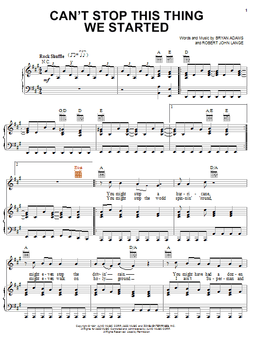 Learn to play Bryan Adams Can't Stop This Thing We Started sheet music for Easy Piano in minutes. Bryan Adams Can't Stop This Thing We Started sheet music preview music notes and score for Easy Piano including 8 page(s)