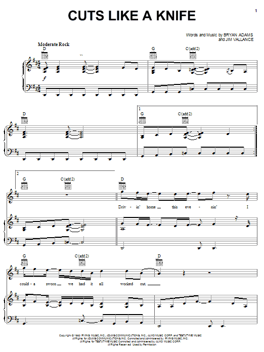 Learn to play Bryan Adams Cuts Like A Knife sheet music for Easy Piano in minutes. Bryan Adams Cuts Like A Knife sheet music notes and chords