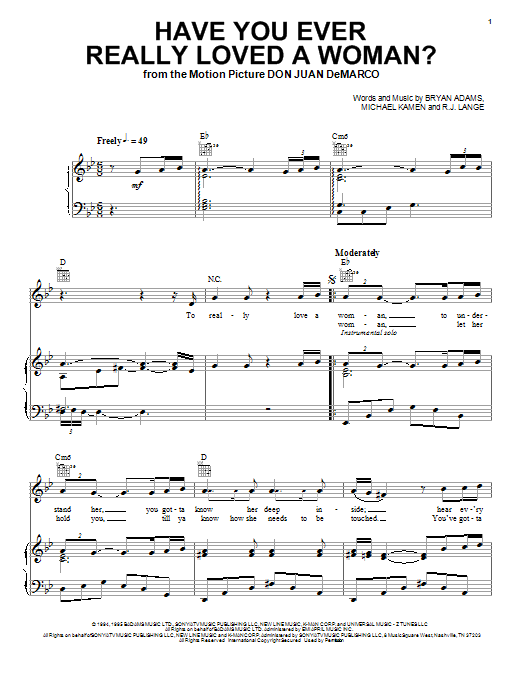 Learn to play Bryan Adams Have You Ever Really Loved A Woman? sheet music for Piano, Vocal & Guitar (Right-Hand Melody) in minutes. Bryan Adams Have You Ever Really Loved A Woman? sheet music notes and chords