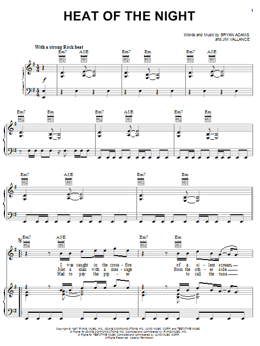 Learn to play Bryan Adams Heat Of The Night sheet music for Easy Piano in minutes. Bryan Adams Heat Of The Night sheet music notes and chords