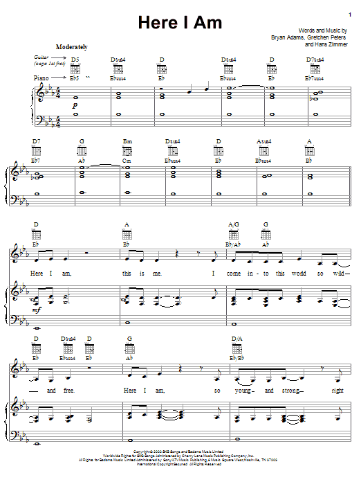 Bryan Adams Here I Am Sheet Music Download Pdf Score 22401 Stallion of the cimarron soundtrack). bryan adams here i am sheet music