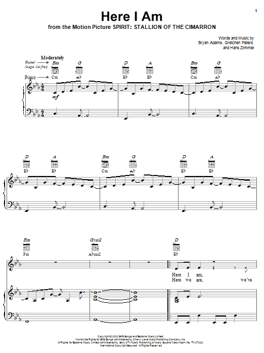 Learn to play Bryan Adams Here I Am (End Title) sheet music for Piano, Vocal & Guitar (Right-Hand Melody) in minutes. Bryan Adams Here I Am (End Title) sheet music notes and chords