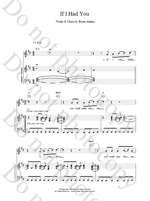 Bryan Adams If I Had You sheet music preview music notes and score for Piano, Vocal & Guitar including 5 page(s)