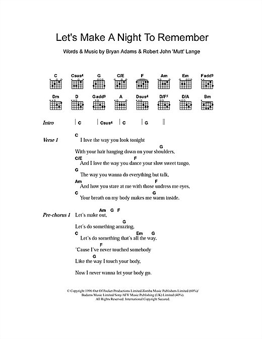 Learn to play Bryan Adams Let's Make A Night To Remember sheet music for Guitar Tab in minutes. Bryan Adams Let's Make A Night To Remember sheet music notes and chords