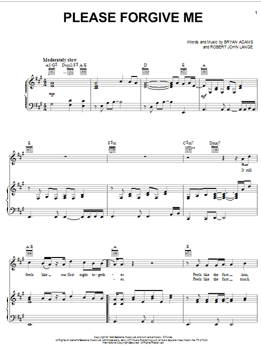 Learn to play Bryan Adams Please Forgive Me sheet music for Easy Piano in minutes. Bryan Adams Please Forgive Me sheet music notes and chords