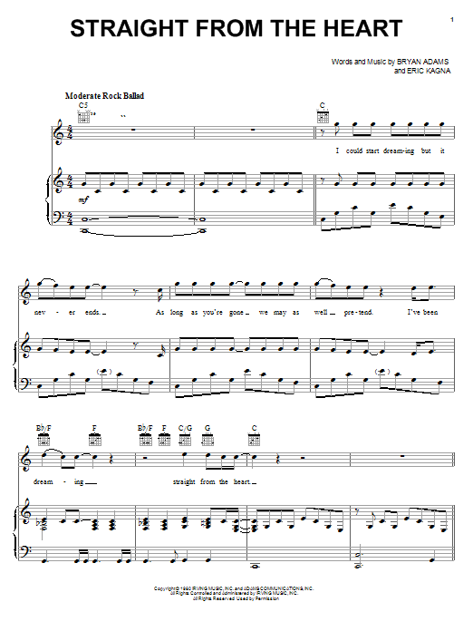 Learn to play Bryan Adams Straight From The Heart sheet music for Easy Piano in minutes. Bryan Adams Straight From The Heart sheet music notes and chords