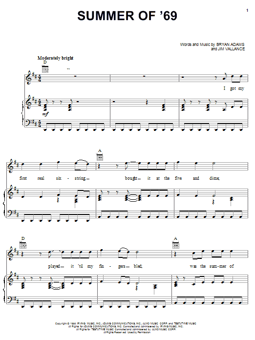 Learn to play Bryan Adams Summer Of '69 sheet music for Guitar Tab in minutes. Bryan Adams Summer Of '69 sheet music preview music notes and score for Guitar Tab including 8 page(s)