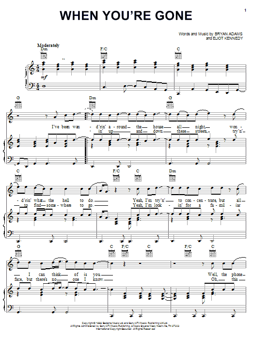 Learn to play Bryan Adams and Melanie C When You're Gone sheet music for Piano, Vocal & Guitar in minutes. Bryan Adams and Melanie C When You're Gone sheet music notes and chords