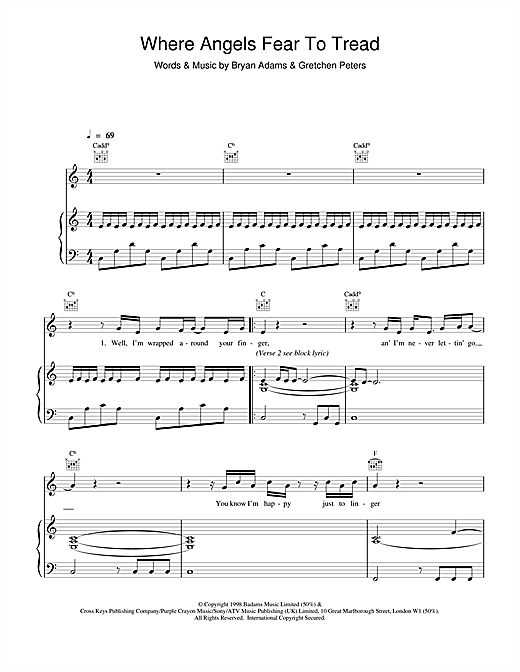 Learn to play Bryan Adams Where Angels Fear To Tread sheet music for Piano, Vocal & Guitar in minutes. Bryan Adams Where Angels Fear To Tread sheet music notes and chords