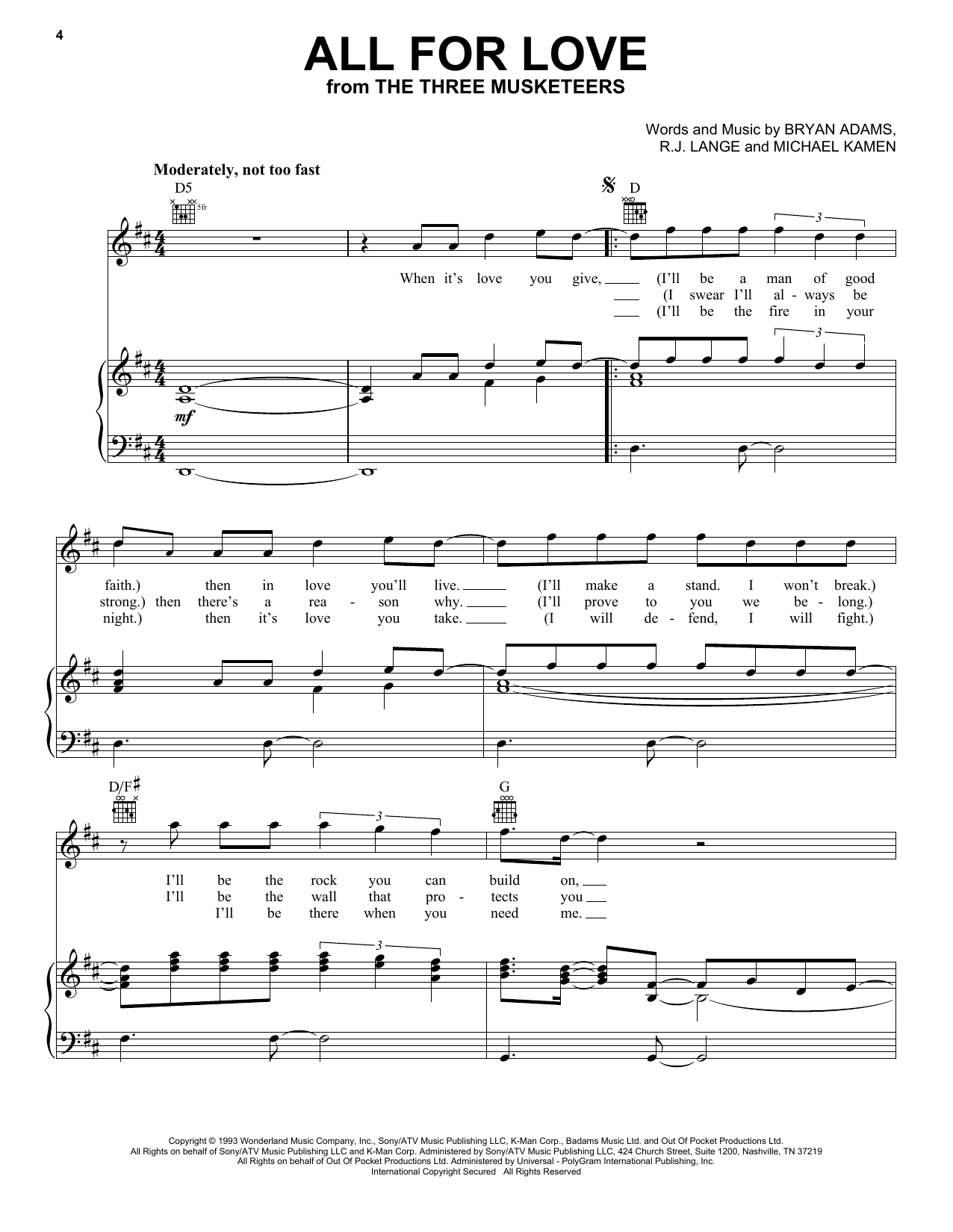 Learn to play Bryan Adams, Rod Stewart & Sting All For Love sheet music for Piano, Vocal & Guitar (Right-Hand Melody) in minutes. Bryan Adams, Rod Stewart & Sting All For Love sheet music notes and chords