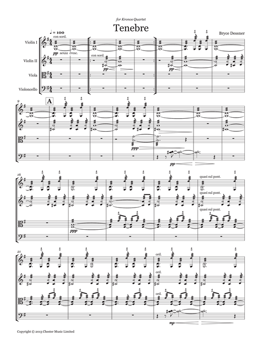 Bryce Dessner Tenebre (String quartet score & parts) sheet music, chords, lyrics - Printable PDF for Chamber Group