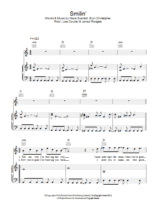 Learn to play Bryn Christopher Smilin' sheet music for Piano, Vocal & Guitar in minutes. Bryn Christopher Smilin' sheet music preview music notes and score for Piano, Vocal & Guitar including 5 page(s)