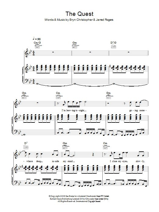 Learn to play Bryn Christopher The Quest sheet music for Piano, Vocal & Guitar in minutes. Bryn Christopher The Quest sheet music preview music notes and score for Piano, Vocal & Guitar including 6 page(s)