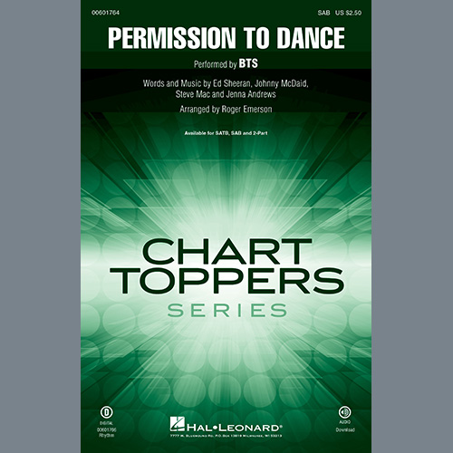 Download BTS Permission To Dance (arr. Roger Emerson) Sheet Music arranged for SAB Choir - printable PDF music score including 15 page(s)