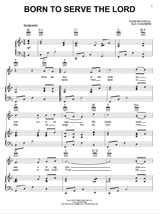Bud Chambers Born To Serve The Lord sheet music, chords, lyrics - Printable PDF for Piano, Vocal & Guitar (Right-Hand Melody)