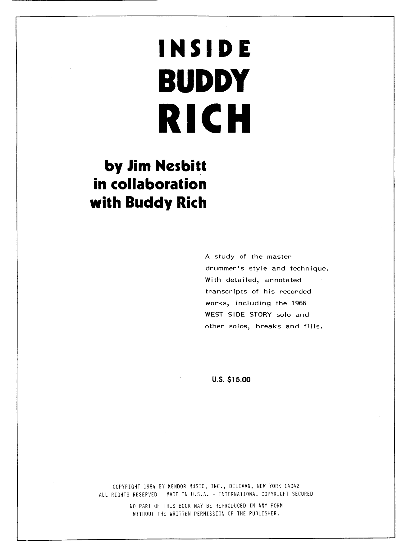 Buddy Rich & Jim Nexbitt Inside Buddy Rich sheet music preview music notes and score for Percussion Solo including 66 page(s)