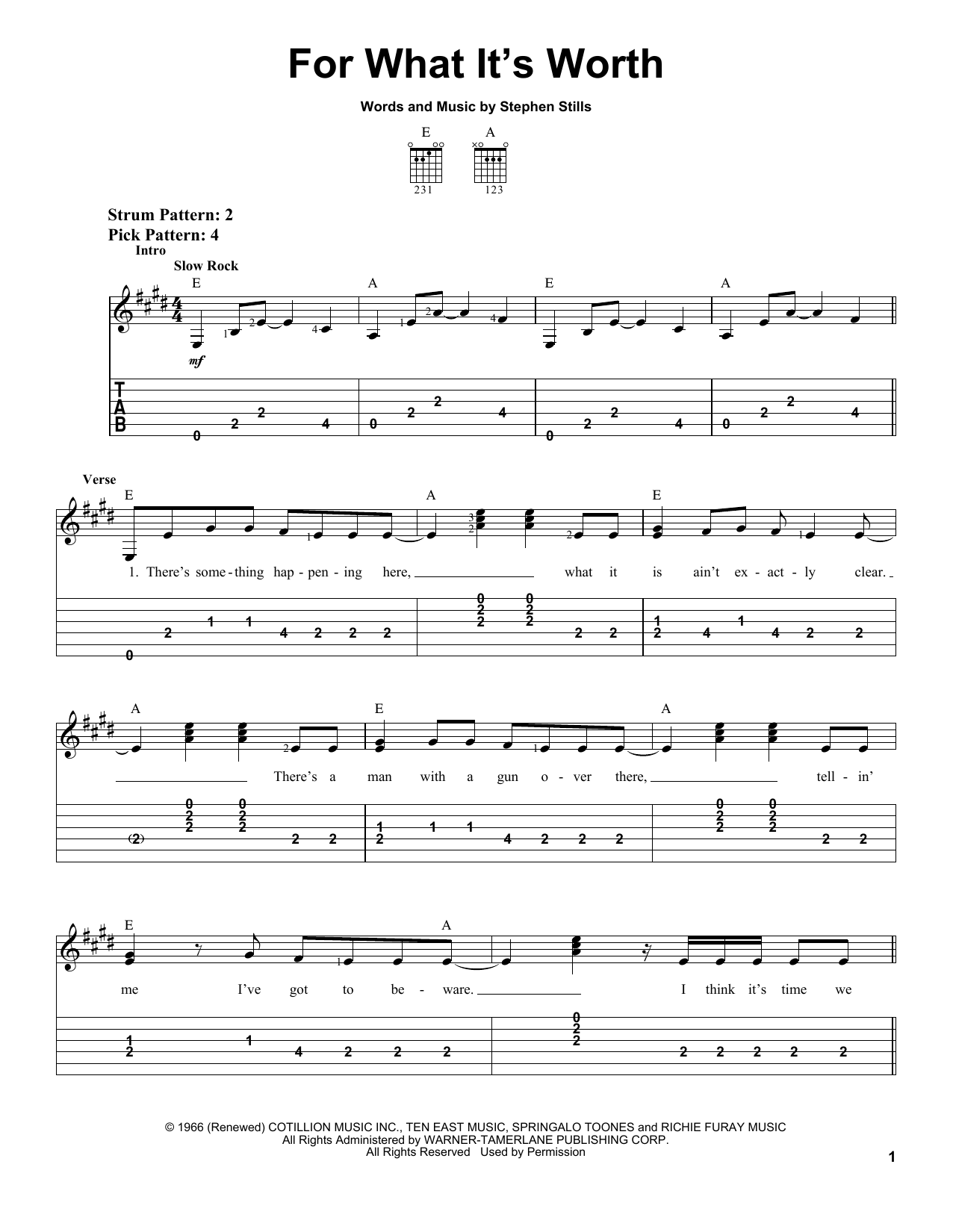 Learn to play Buffalo Springfield For What It's Worth sheet music for Easy Guitar Tab in minutes. Buffalo Springfield For What It's Worth sheet music preview music notes and score for Easy Guitar Tab including 3 page(s)