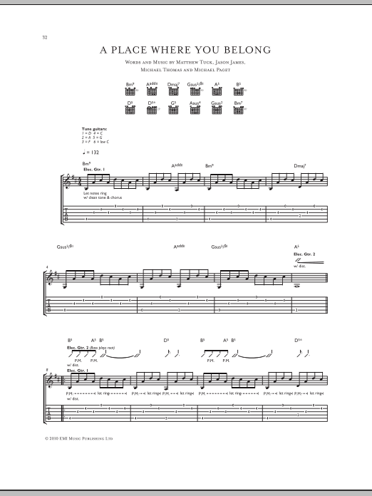 Download Bullet For My Valentine A Place Where You Belong sheet music notes and chords for Guitar Tab - Download Printable PDF and start playing in minutes.