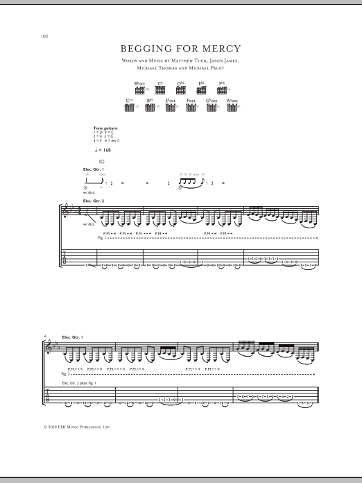 Bullet For My Valentine Begging For Mercy sheet music preview music notes and score for Guitar Tab including 9 page(s)