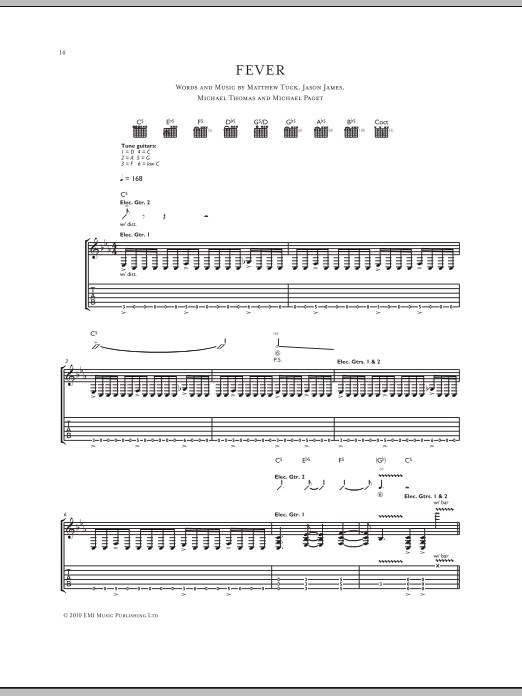 Bullet For My Valentine Fever sheet music preview music notes and score for Guitar Tab including 8 page(s)