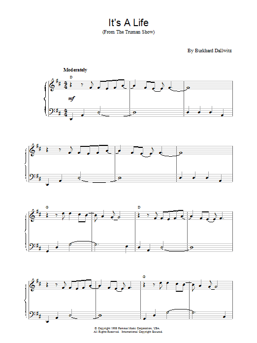 Download Burkhard Dallwitz It's a Life (from The Truman Show) sheet music notes and chords for Easy Piano - Download Printable PDF and start playing in minutes.