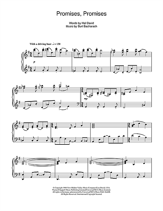 Learn to play Burt Bacharach Promises Promises sheet music for Piano in minutes. Burt Bacharach Promises Promises sheet music notes and chords