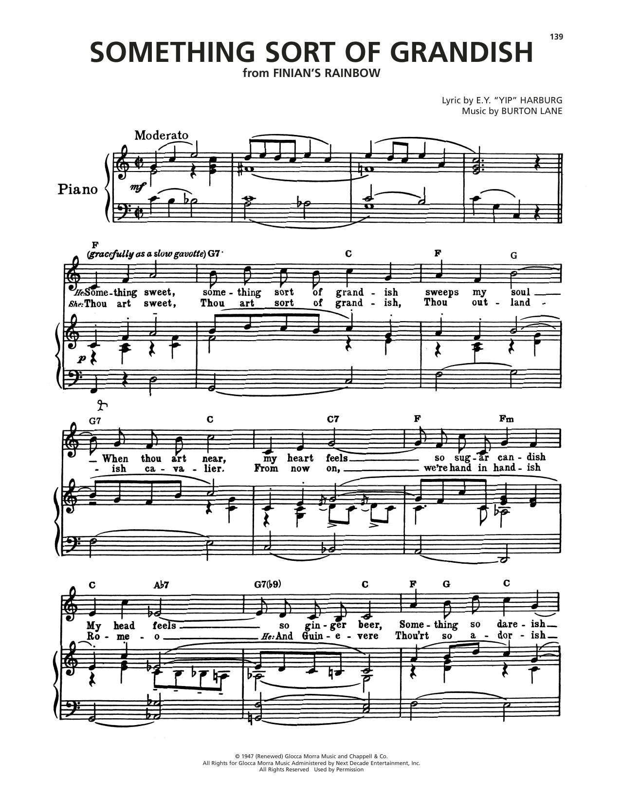 Burton Lane Something Sort Of Grandish (from Finian's Rainbow) sheet music, chords, lyrics - Printable PDF for Piano, Vocal & Guitar Chords (Right-Hand Melody)