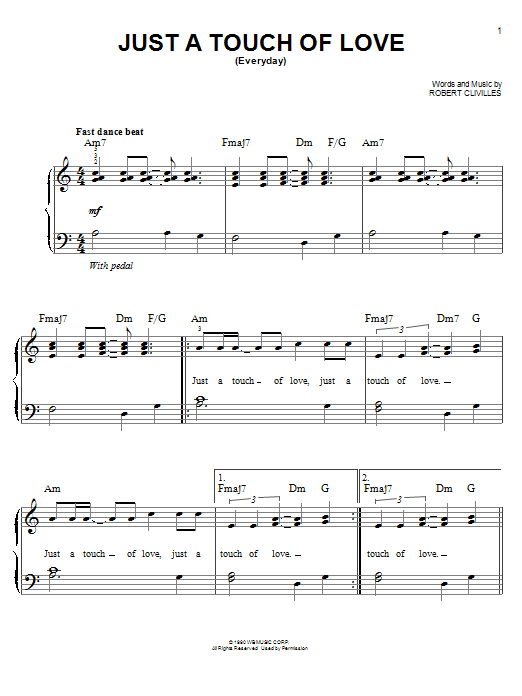 Robert Clivilles Just A Touch Of Love (Everyday) sheet music, chords, lyrics - Printable PDF for Easy Piano