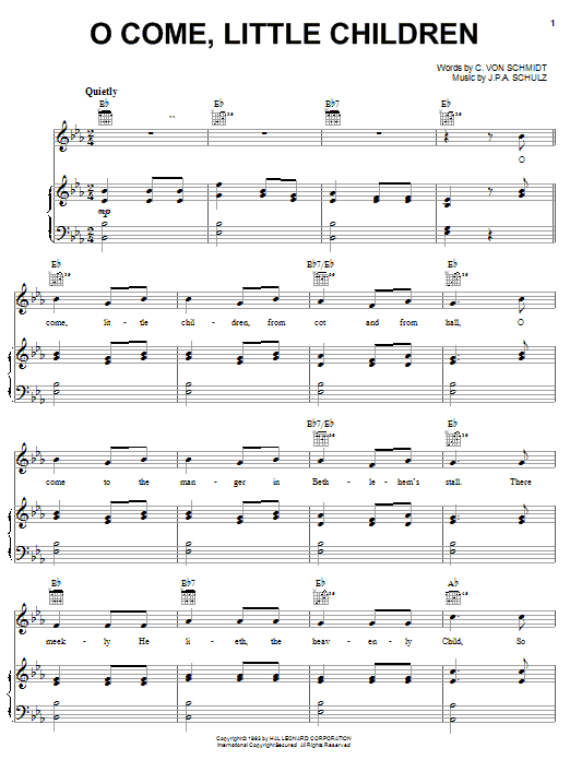 Learn to play C. von Schmidt O Come, Little Children sheet music for Piano, Vocal & Guitar (Right-Hand Melody) in minutes. C. von Schmidt O Come, Little Children sheet music preview music notes and score for Piano, Vocal & Guitar (Right-Hand Melody) including 3 page(s)
