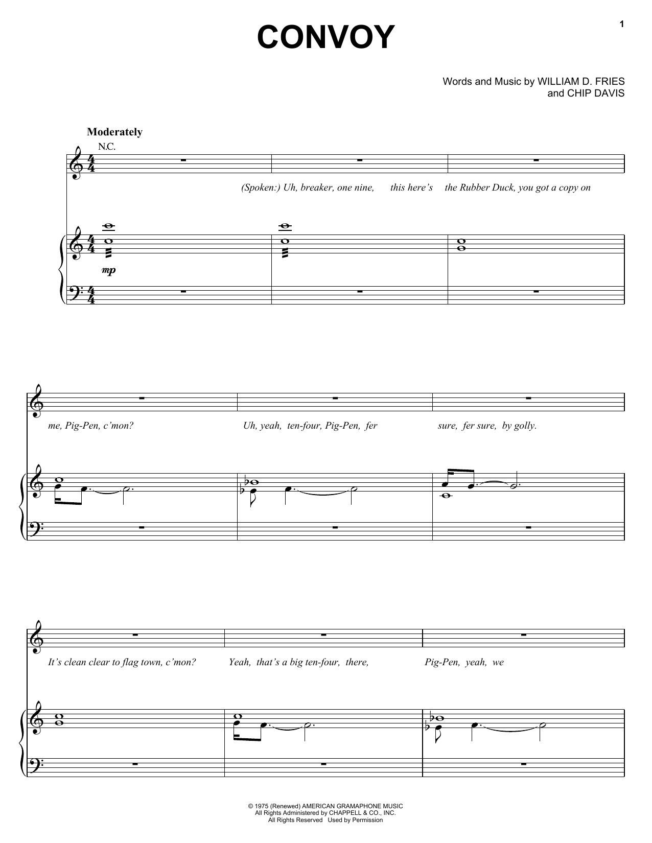 C.W. McCall Convoy sheet music preview music notes and score for Piano, Vocal & Guitar (Right-Hand Melody) including 8 page(s)