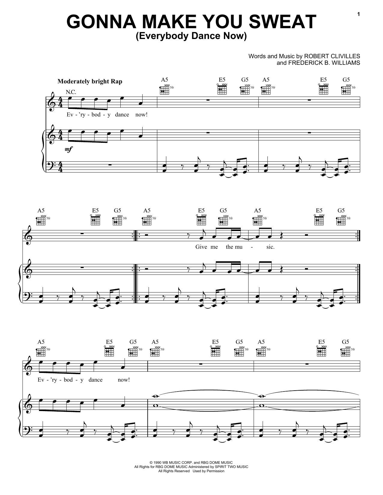 C+C Music Factory Gonna Make You Sweat (Everybody Dance Now) sheet music, chords, lyrics - Printable PDF for Piano, Vocal & Guitar (Right-Hand Melody)