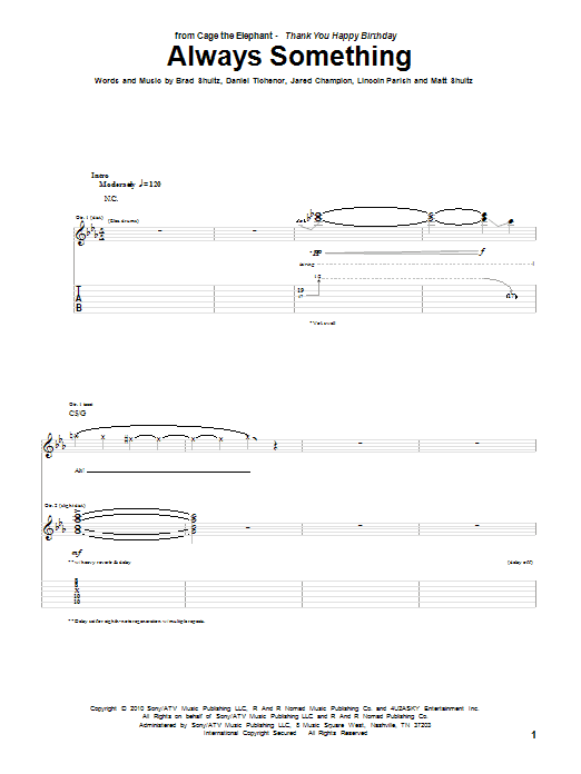 Learn to play Cage The Elephant Always Something sheet music for Guitar Tab in minutes. Cage The Elephant Always Something sheet music preview music notes and score for Guitar Tab including 8 page(s)