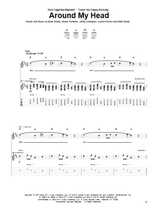 Learn to play Cage The Elephant Around My Head sheet music for Guitar Tab in minutes. Cage The Elephant Around My Head sheet music preview music notes and score for Guitar Tab including 8 page(s)