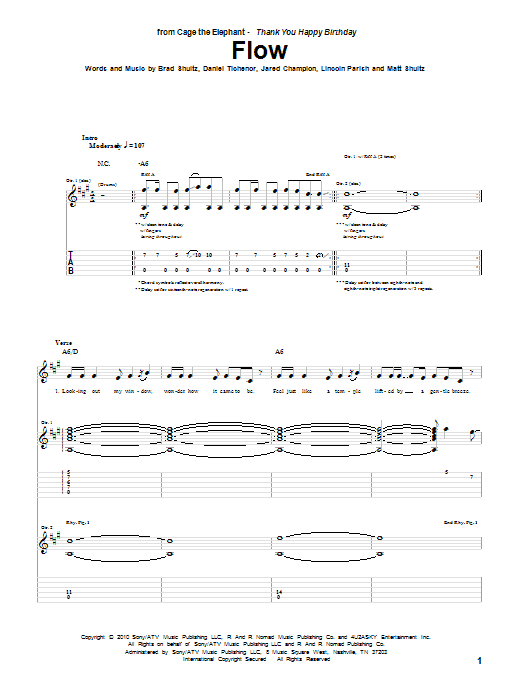 Learn to play Cage The Elephant Flow sheet music for Guitar Tab in minutes. Cage The Elephant Flow sheet music preview music notes and score for Guitar Tab including 8 page(s)