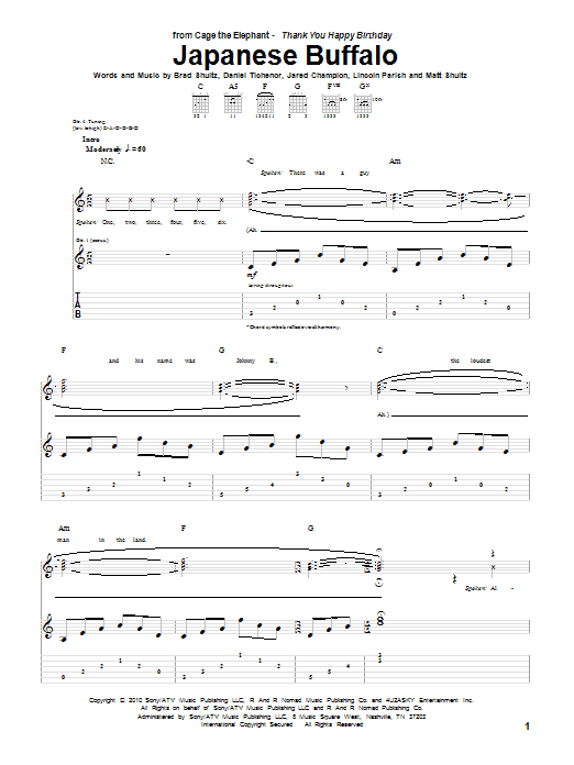 Learn to play Cage The Elephant Japanese Buffalo sheet music for Guitar Tab in minutes. Cage The Elephant Japanese Buffalo sheet music preview music notes and score for Guitar Tab including 9 page(s)