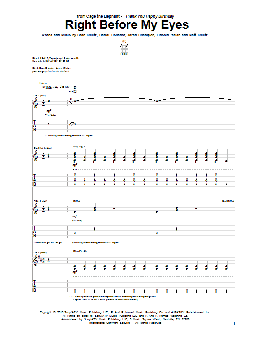 Learn to play Cage The Elephant Right Before My Eyes sheet music for Guitar Tab in minutes. Cage The Elephant Right Before My Eyes sheet music preview music notes and score for Guitar Tab including 11 page(s)