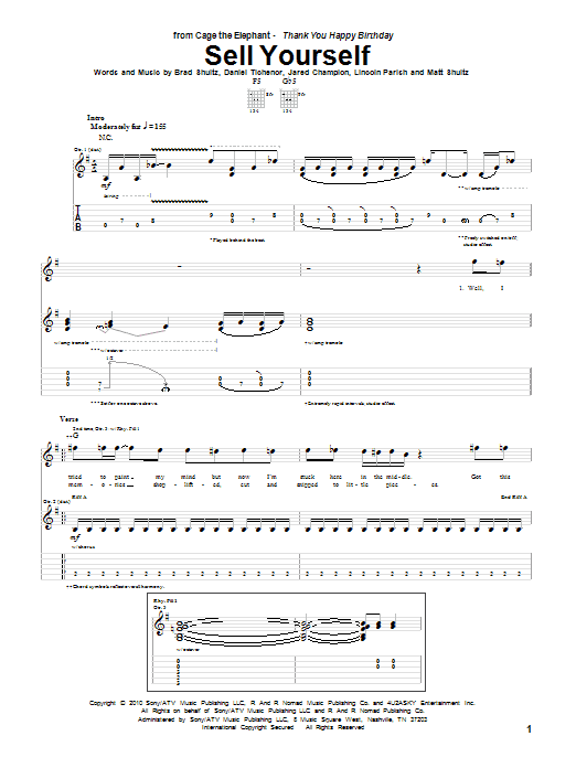 Learn to play Cage The Elephant Sell Yourself sheet music for Guitar Tab in minutes. Cage The Elephant Sell Yourself sheet music preview music notes and score for Guitar Tab including 8 page(s)