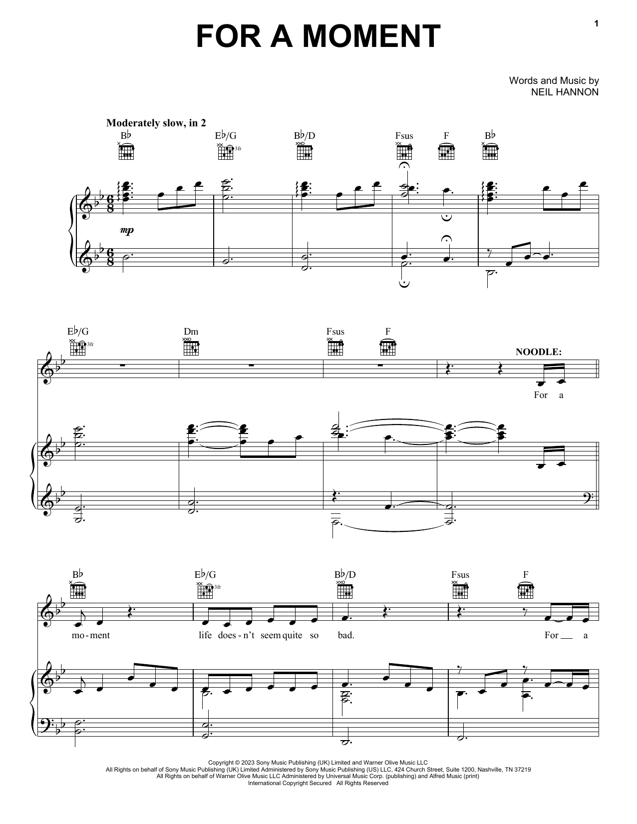 Calah Lane & Timothée Chalamet For A Moment (from Wonka) sheet music, chords, lyrics - Printable PDF for Piano, Vocal & Guitar Chords (Right-Hand Melody)