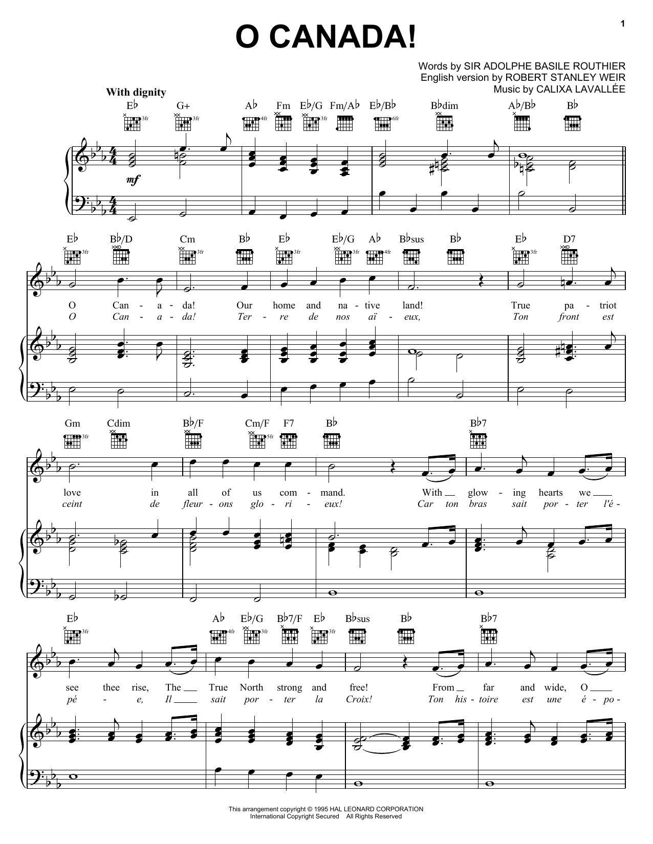 Learn to play Calixa Lavallee O Canada! sheet music for Piano, Vocal & Guitar (Right-Hand Melody) in minutes. Calixa Lavallee O Canada! sheet music notes and chords
