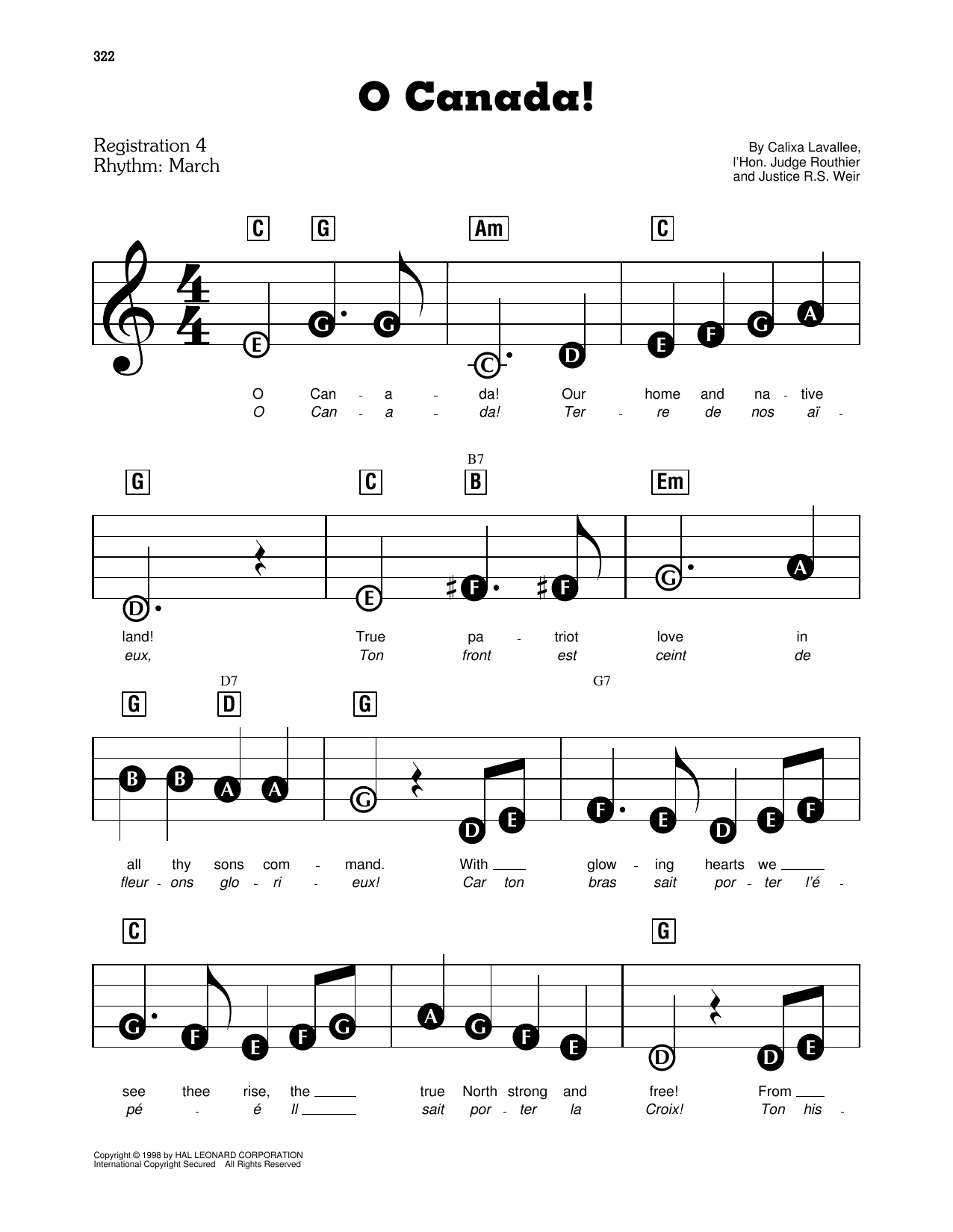 Learn to play Calixa Lavallee O Canada! sheet music for Easy Piano in minutes. Calixa Lavallee O Canada! sheet music preview music notes and score for Easy Piano including 2 page(s)