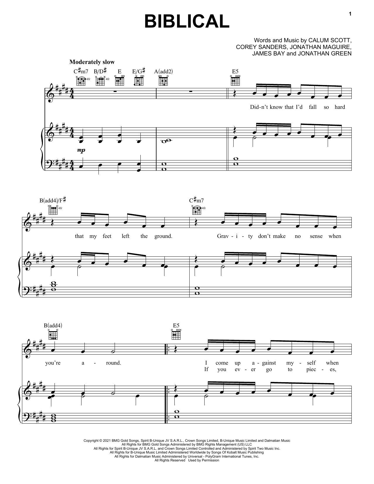 Learn to play Calum Scott Biblical sheet music for Piano, Vocal & Guitar (Right-Hand Melody) in minutes. Calum Scott Biblical sheet music preview music notes and score for Piano, Vocal & Guitar (Right-Hand Melody) including 6 page(s)