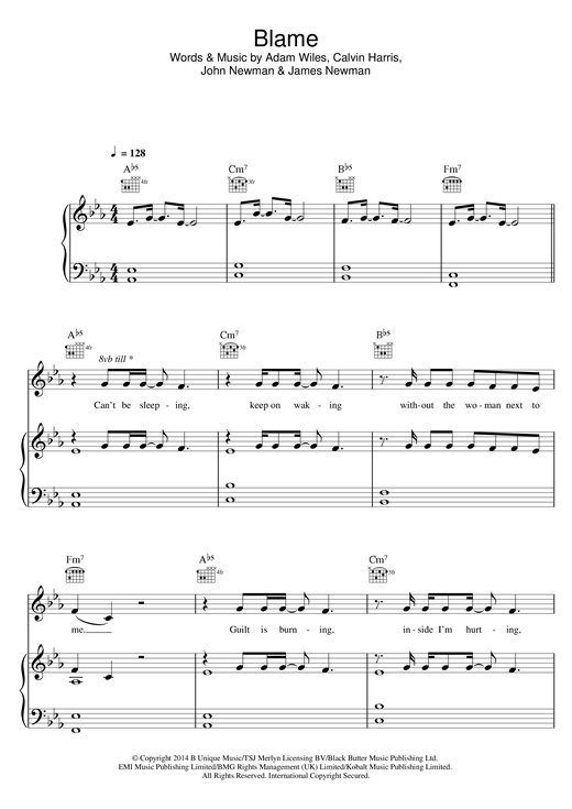 Calvin Harris Blame Feat John Newman Sheet Music Download Pdf Score 119485