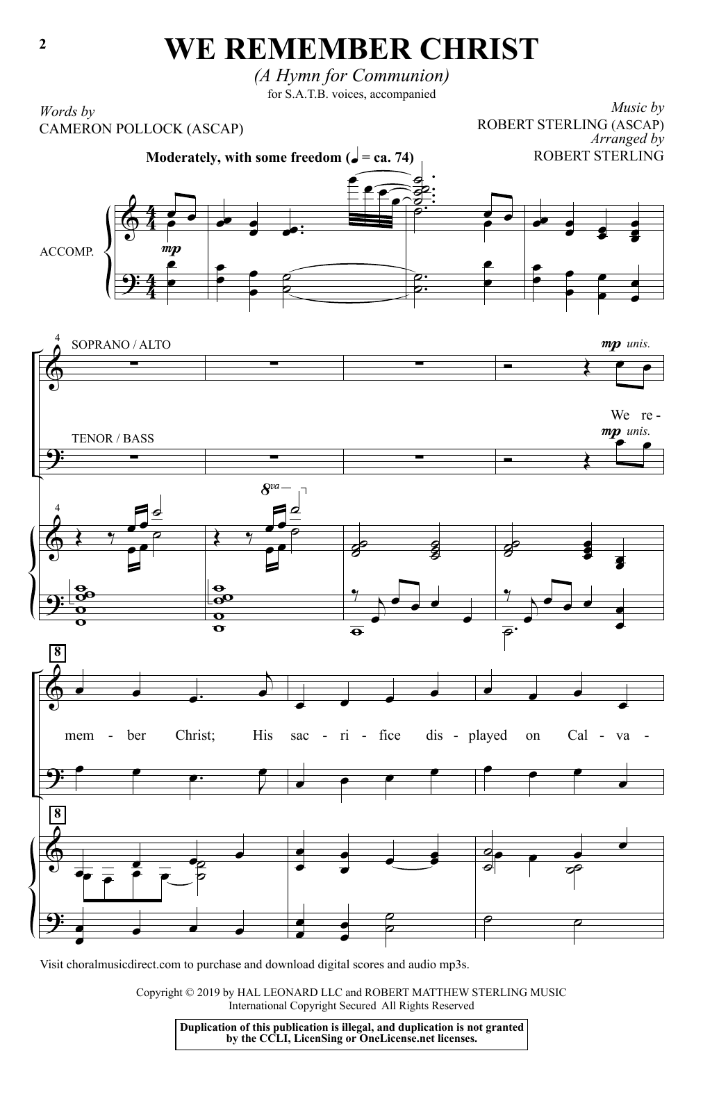 Cameron Pollock & Robert Sterling We Remember Christ (A Hymn For Communion) sheet music, chords, lyrics - Printable PDF for SATB Choir