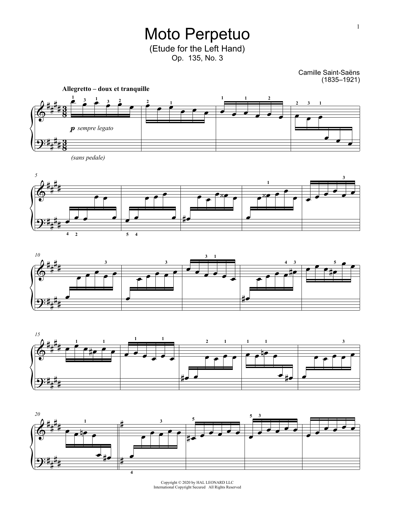 Camille Saint-Saens Moto Perpetuo, Op. 135, No. 3 sheet music, chords, lyrics - Printable PDF for Educational Piano